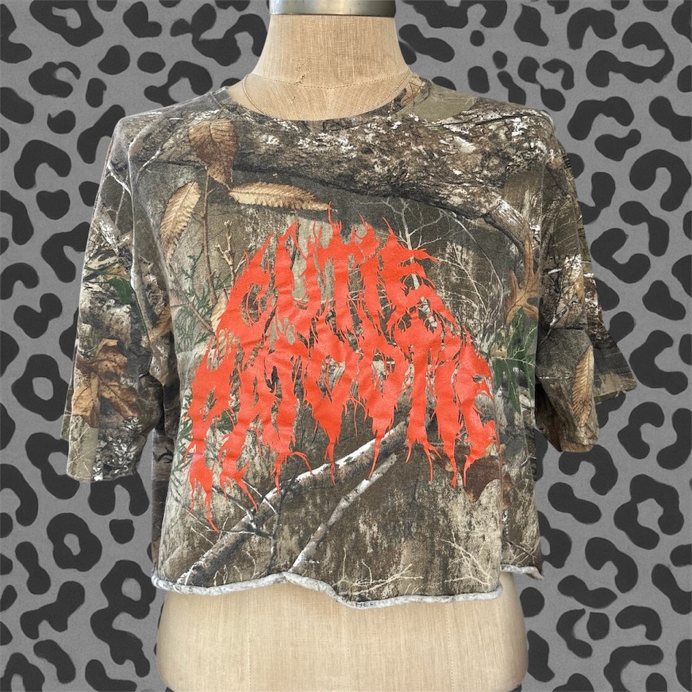 Camo "Cutie Patootie" UPCYCLED crop-top